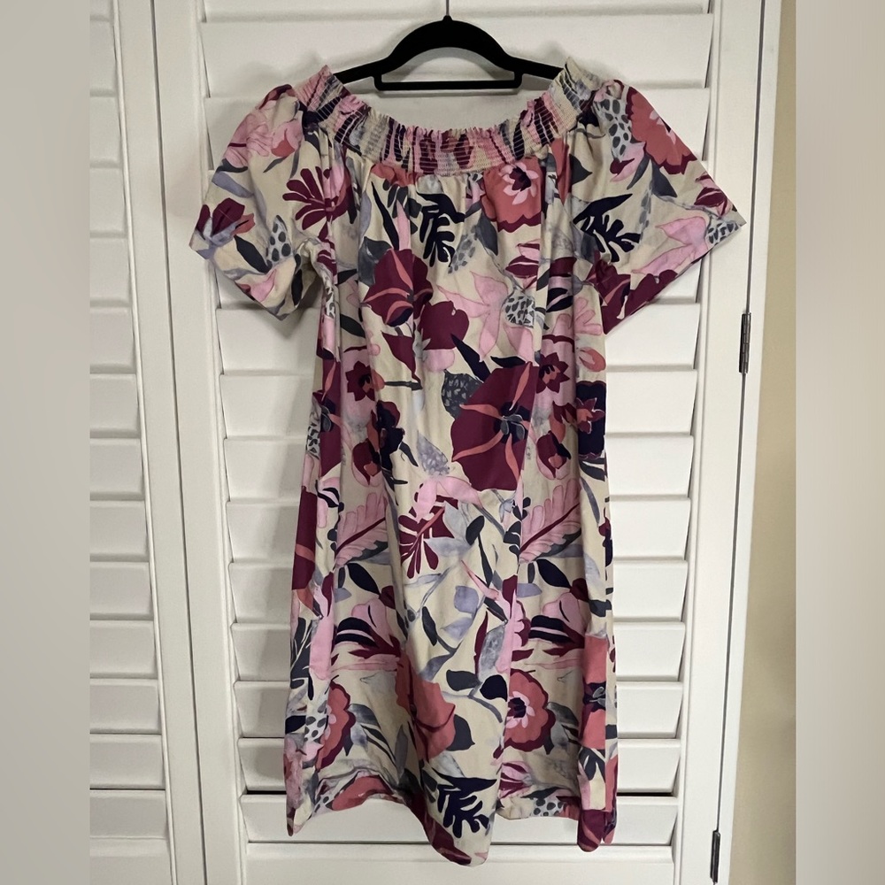 Loft Floral Cotton Off Shoulder Shirt Dress